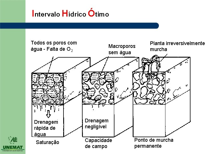 Intervalo Hídrico Ótimo Todos os poros com água - Falta de O 2 Macroporos