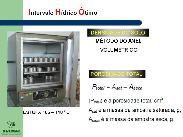Intervalo Hídrico Ótimo DENSIDADE DO SOLO MÉTODO DO ANEL VOLUMÉTRICO POROSIDADE TOTAL ESTUFA 105