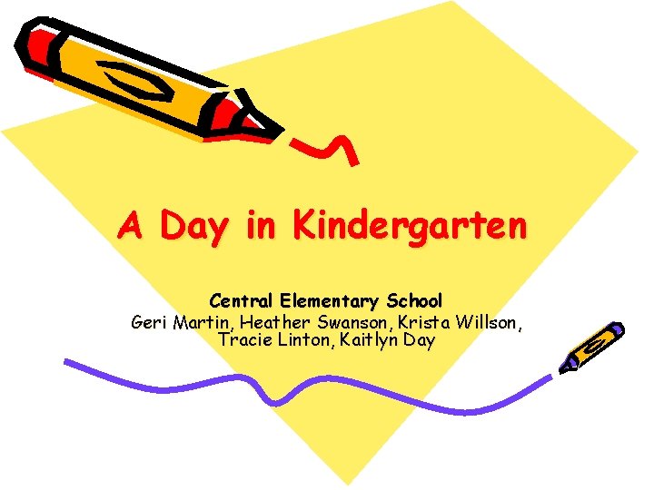 A Day in Kindergarten Central Elementary School Geri Martin, Heather Swanson, Krista Willson, Tracie