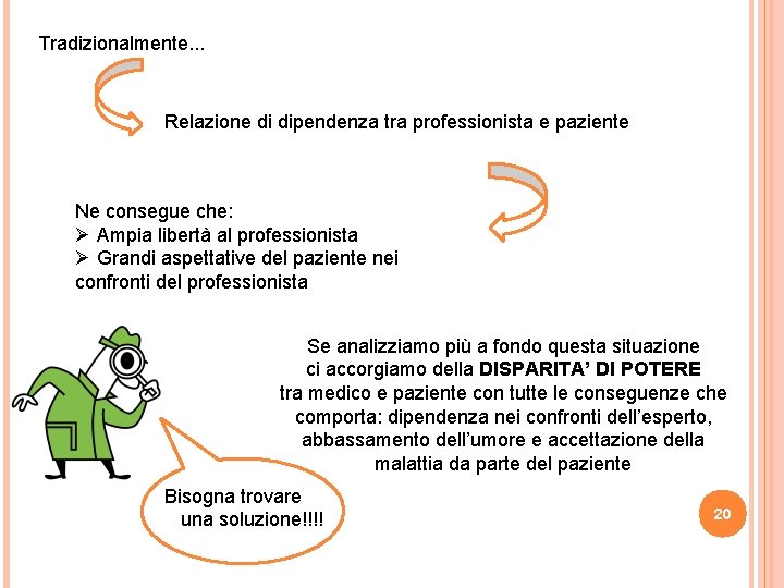 Tradizionalmente. . . Relazione di dipendenza tra professionista e paziente Ne consegue che: Ø Tradizionalmente. . . Relazione di dipendenza tra professionista e paziente Ne consegue che: Ø