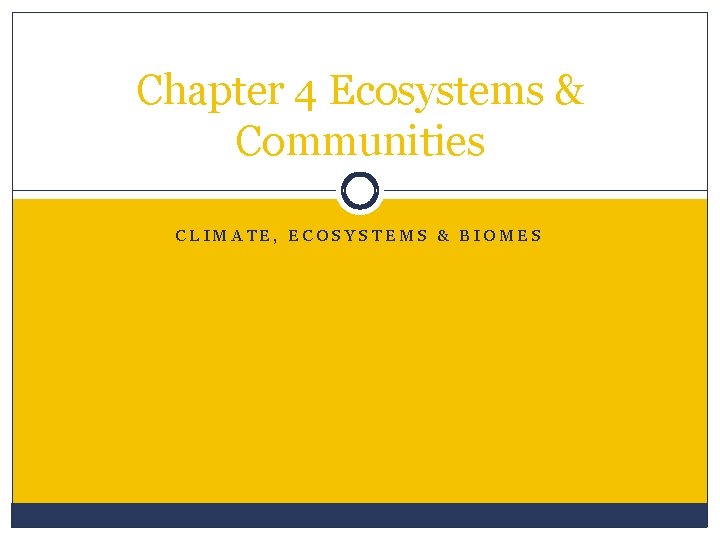 Chapter 4 Ecosystems & Communities CLIMATE, ECOSYSTEMS & BIOMES 