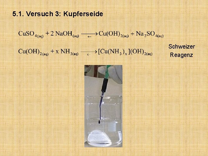 5. 1. Versuch 3: Kupferseide Schweizer Reagenz 
