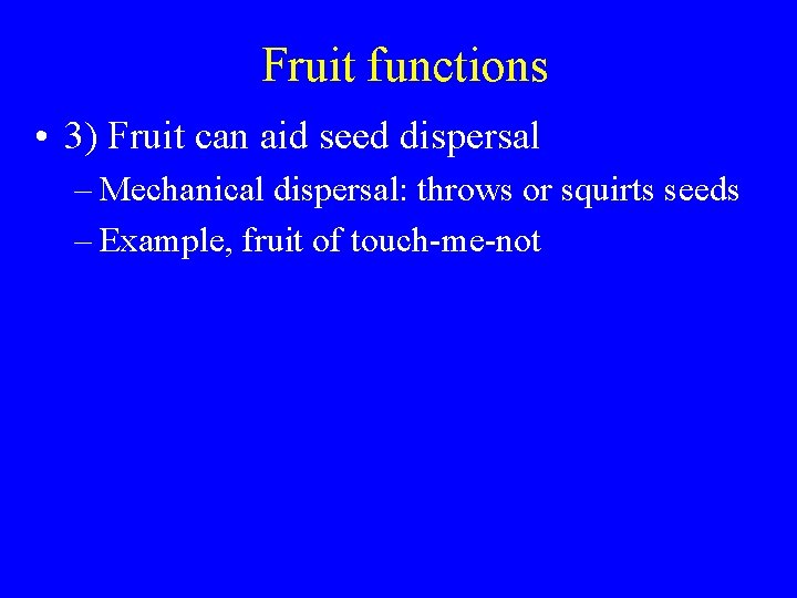 Fruit functions • 3) Fruit can aid seed dispersal – Mechanical dispersal: throws or