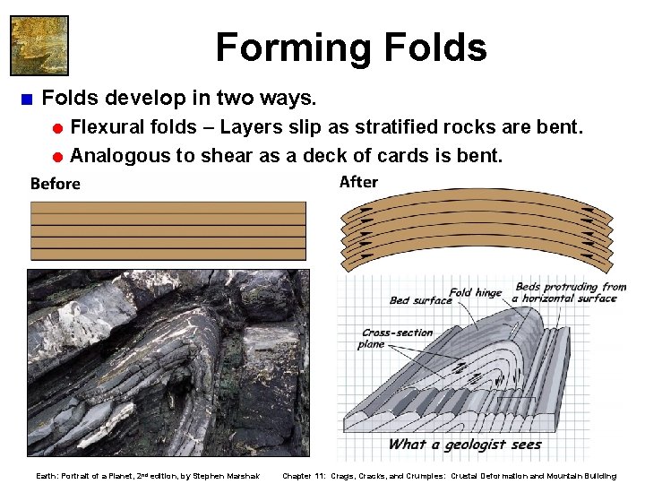 Forming Folds < Folds develop in two ways. = Flexural folds – Layers slip