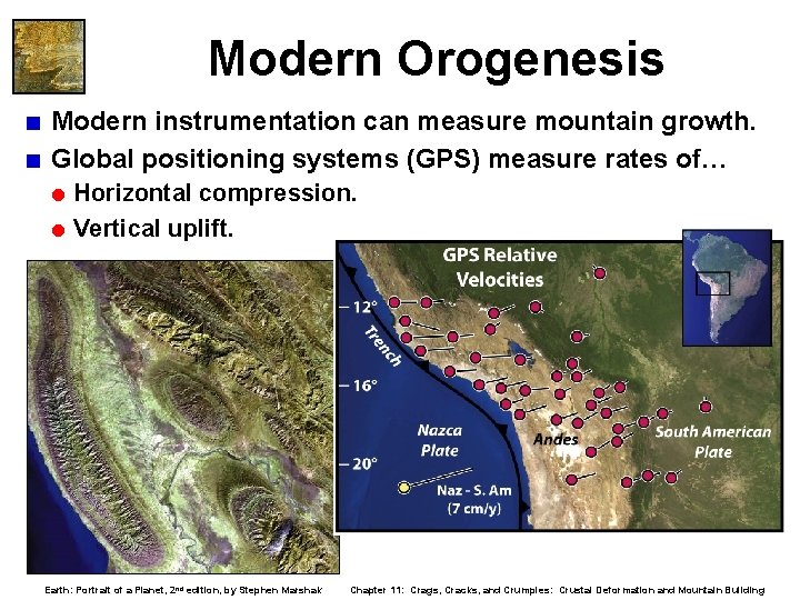 Modern Orogenesis < Modern instrumentation can measure mountain growth. < Global positioning systems (GPS)