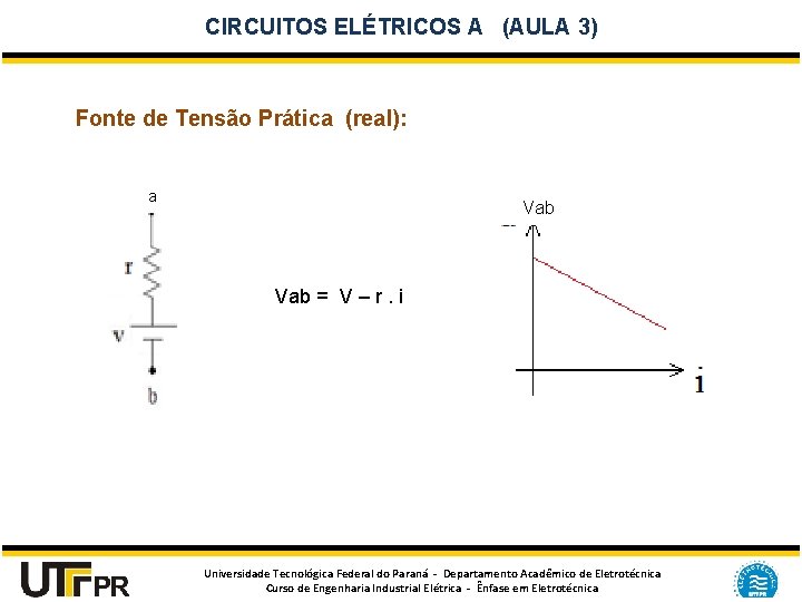 CIRCUITOS ELÉTRICOS A (AULA 3) Fonte de Tensão Prática (real): a Vab = V