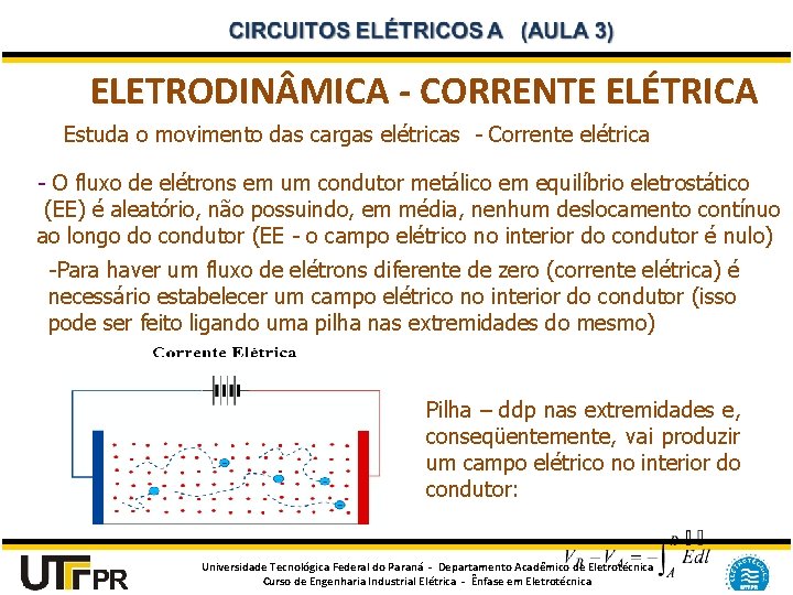 ELETRODIN MICA - CORRENTE ELÉTRICA Estuda o movimento das cargas elétricas - Corrente elétrica