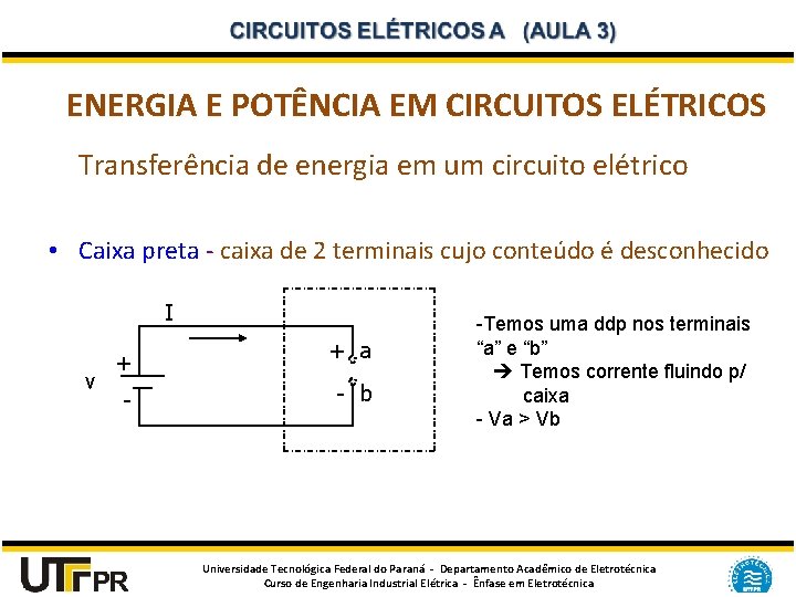 ENERGIA E POTÊNCIA EM CIRCUITOS ELÉTRICOS Transferência de energia em um circuito elétrico •