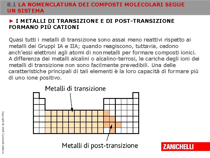8. 1 LA NOMENCLATURA DEI COMPOSTI MOLECOLARI SEGUE UN SISTEMA ► I METALLI DI