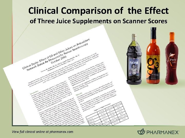 Clinical Comparison of the Effect of Three Juice Supplements on Scanner Scores View full