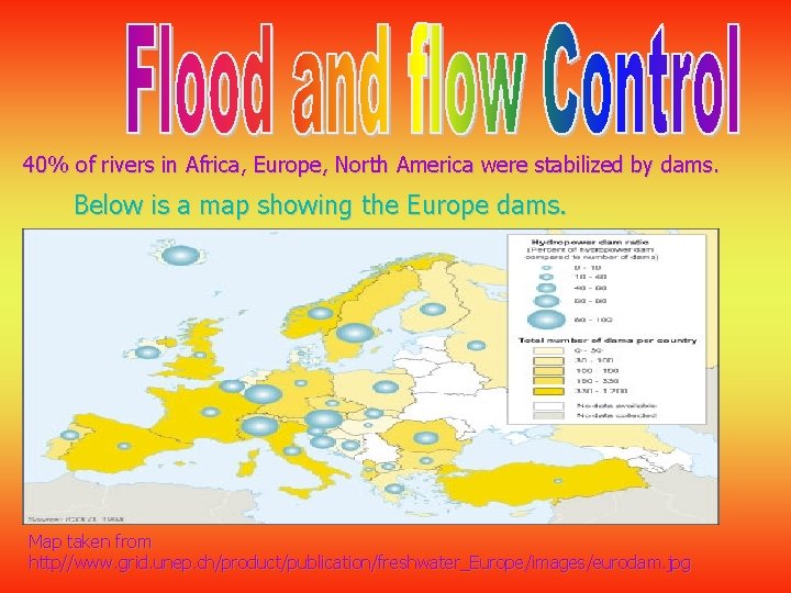 40% of rivers in Africa, Europe, North America were stabilized by dams. Below is