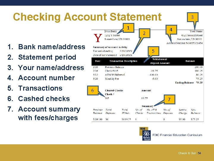 Checking Account Statement 1 1. 2. 3. 4. 5. 6. 7. Bank name/address Statement