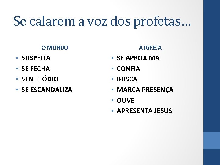 Se calarem a voz dos profetas… O MUNDO • • SUSPEITA SE FECHA SENTE