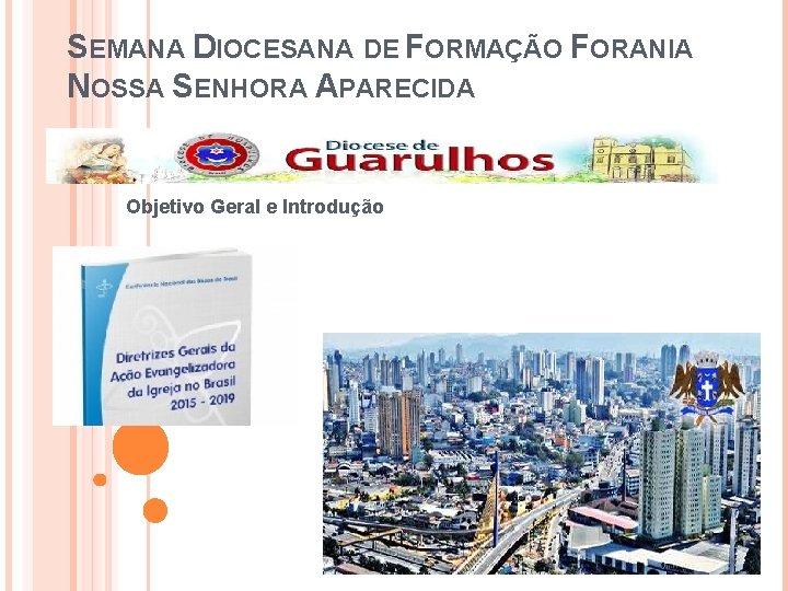 SEMANA DIOCESANA DE FORMAÇÃO FORANIA NOSSA SENHORA APARECIDA Objetivo Geral e Introdução 