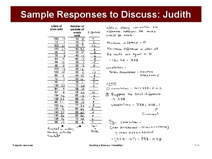 Sample Responses to Discuss: Judith Projector resources Devising a Measure: Correlation P-10 