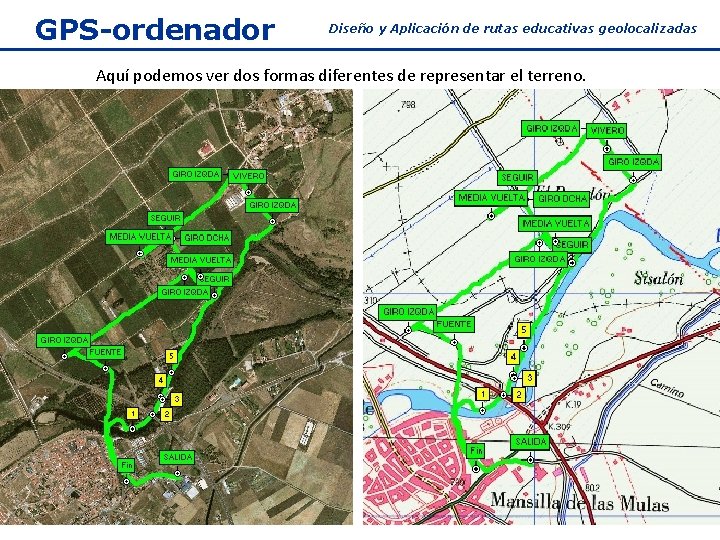 GPS-ordenador Diseño y Aplicación de rutas educativas geolocalizadas Aquí podemos ver dos formas diferentes