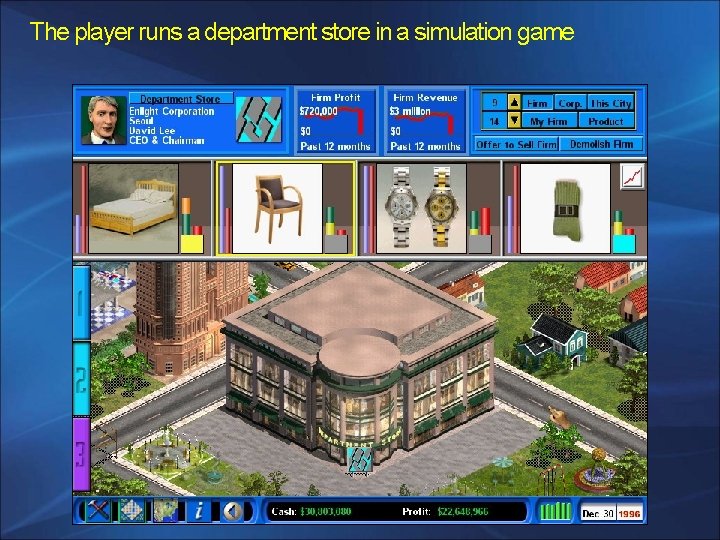 The player runs a department store in a simulation game 