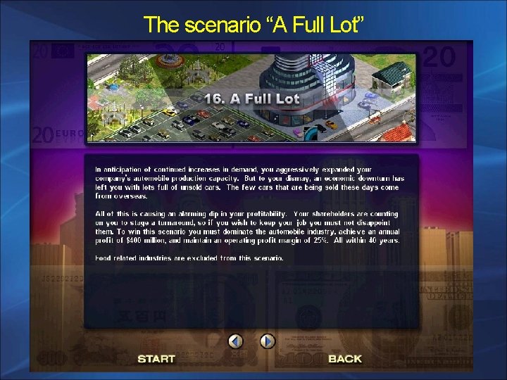 The scenario “A Full Lot” 