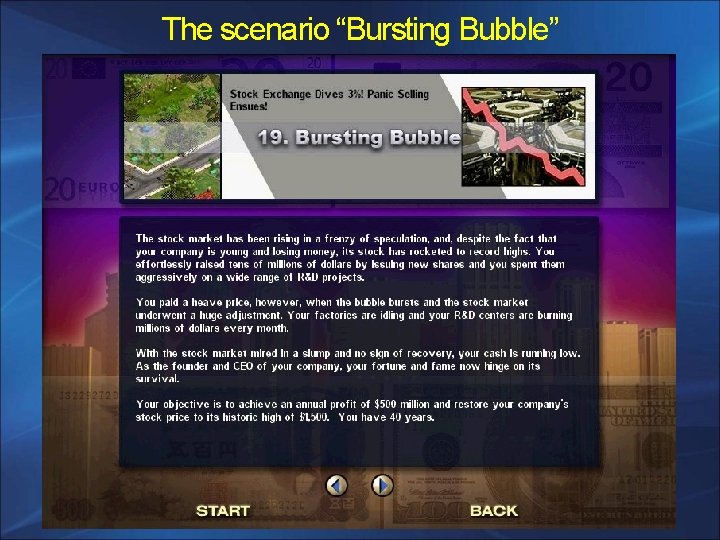 The scenario “Bursting Bubble” 