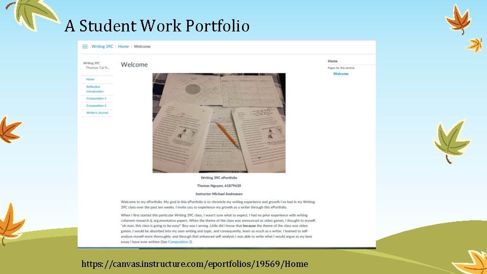 A Student Work Portfolio https: //canvas. instructure. com/eportfolios/19569/Home 