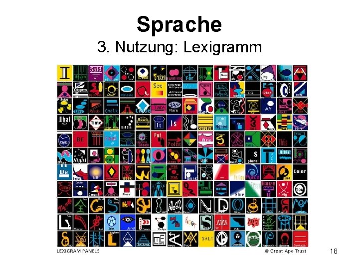 Sprache 3. Nutzung: Lexigramm 18 