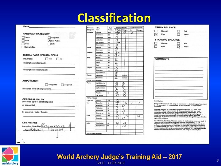 Classification World Archery Judge’s Training Aid – 2017 v 1. 0 17 -07 -2017