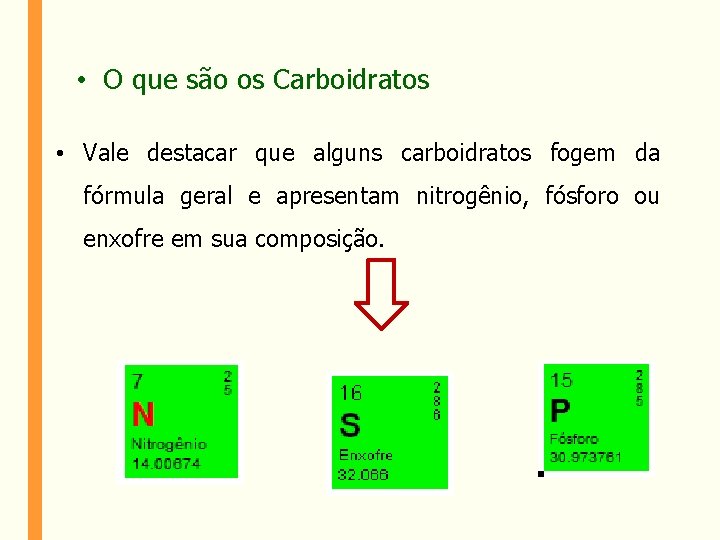  • O que são os Carboidratos • Vale destacar que alguns carboidratos fogem