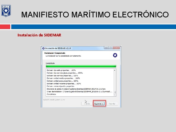 MANIFIESTO MARÍTIMO ELECTRÓNICO Instalación de SIDEMAR 