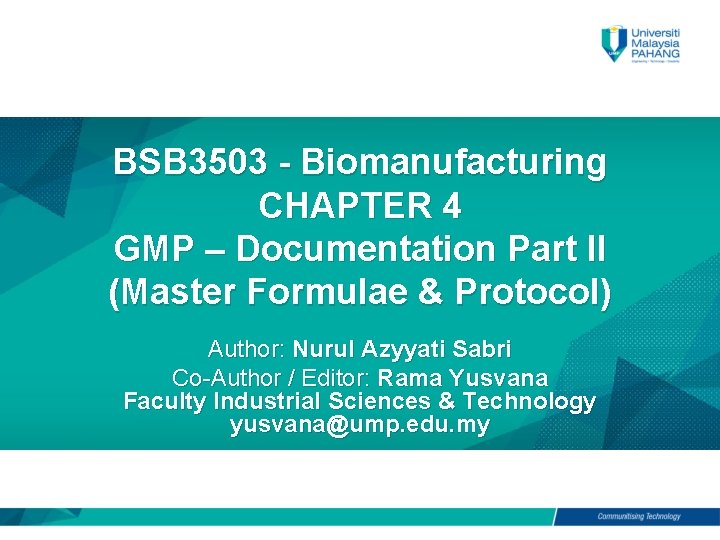 BSB 3503 Biomanufacturing CHAPTER 4 GMP Documentation Part