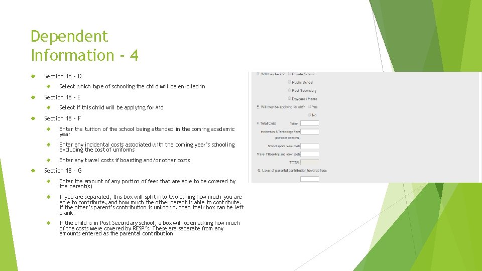 Dependent Information - 4 Section 18 – D Section 18 – E Select which