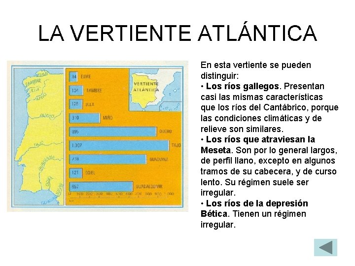 LA VERTIENTE ATLÁNTICA En esta vertiente se pueden distinguir: • Los ríos gallegos. Presentan