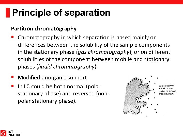 Principle of separation Partition chromatography § Chromatography in which separation is based mainly on Principle of separation Partition chromatography § Chromatography in which separation is based mainly on