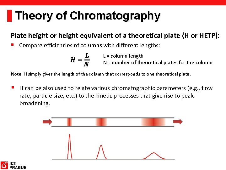 Theory of Chromatography Plate height or height equivalent of a theoretical plate (H or