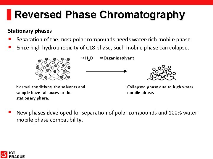 Reversed Phase Chromatography Stationary phases § Separation of the most polar compounds needs water-rich