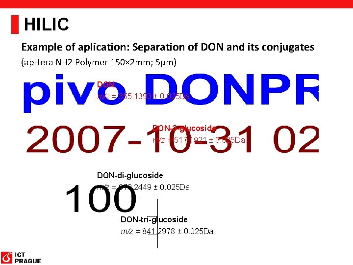 HILIC Example of aplication: Separation of DON and its conjugates (ap. Hera NH 2