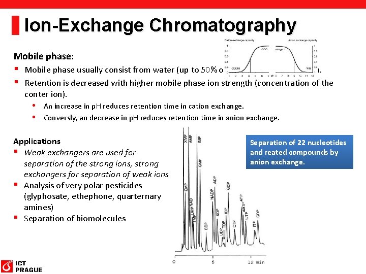 Ion-Exchange Chromatography Mobile phase: § Mobile phase usually consist from water (up to 50%