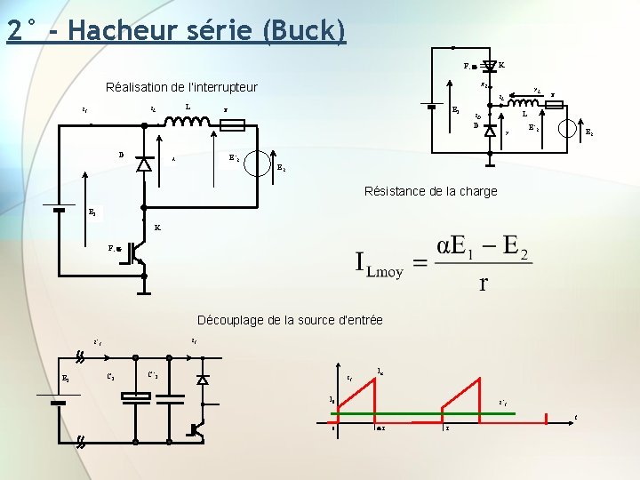 2° - Hacheur série (Buck) K F, Réalisation de l’interrupteur i 1 i. K