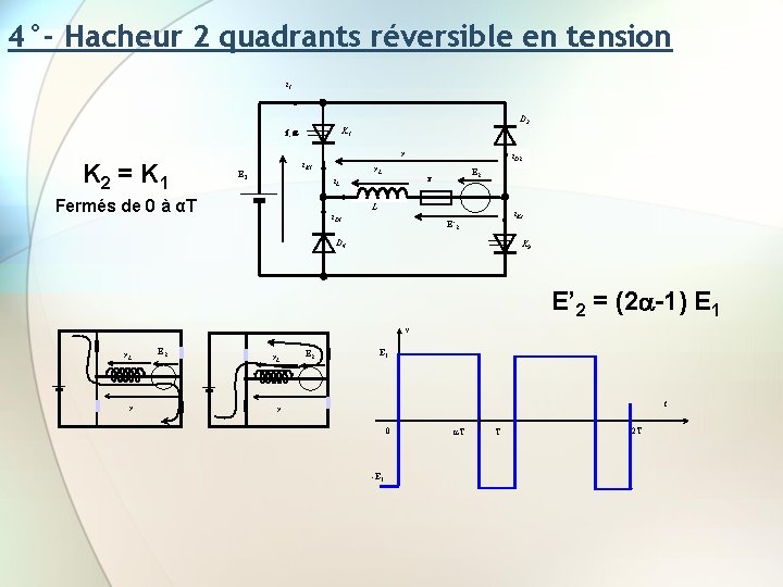 4°- Hacheur 2 quadrants réversible en tension i 1 D 2 K 1 f,