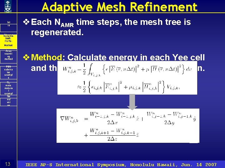Adaptive Mesh Refinement Int ro Floquet Dynamic ’s AMRtheore FDTD: m& Method PBC Array