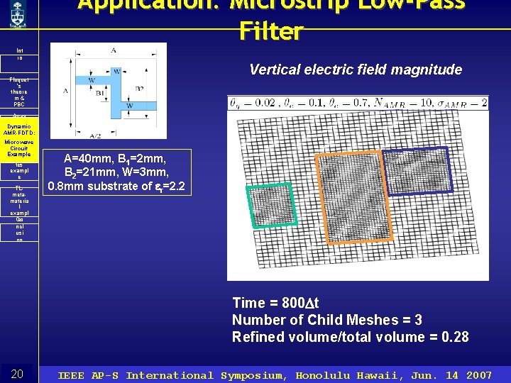 Application: Microstrip Low-Pass Filter Int ro Vertical electric field magnitude Floquet ’s theore m&