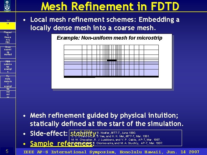 Mesh Refinement in FDTD Int ro ro Floquet ’s theore m& PBC • Local