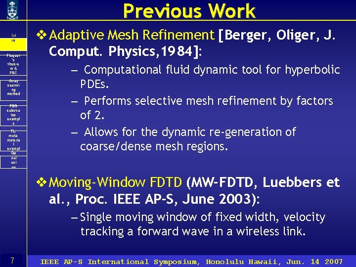 Previous Work Int ro ro Floquet ’s theore m& PBC Array scanni ng method