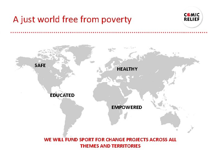 A just world free from poverty SAFE HEALTHY EDUCATED EMPOWERED WE WILL FUND SPORT