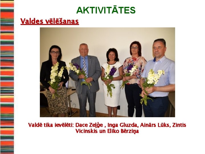 AKTIVITĀTES Valdes vēlēšanas Valdē tika ievēlēti: Dace Zeļģe , Inga Gluzda, Ainārs Lūks, Zintis