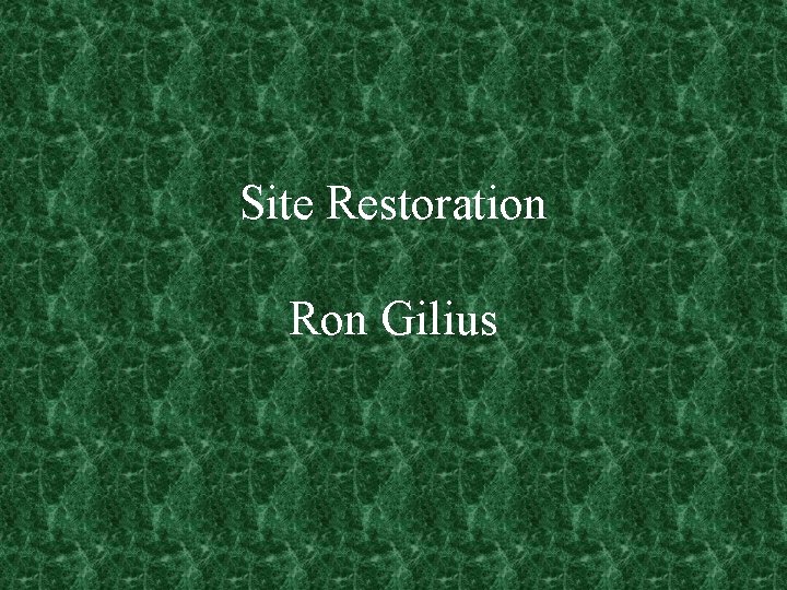 Site Restoration Ron Gilius 