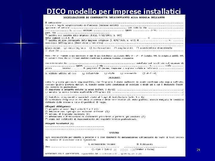 DICO modello per imprese installatici ISPESL - DIPARTIMENTO DI ROMA - 29 