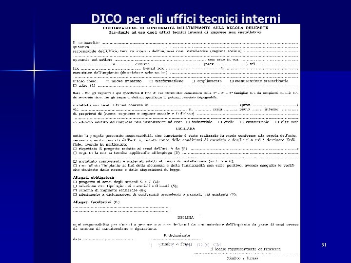 DICO per gli uffici tecnici interni ISPESL - DIPARTIMENTO DI ROMA - 31 