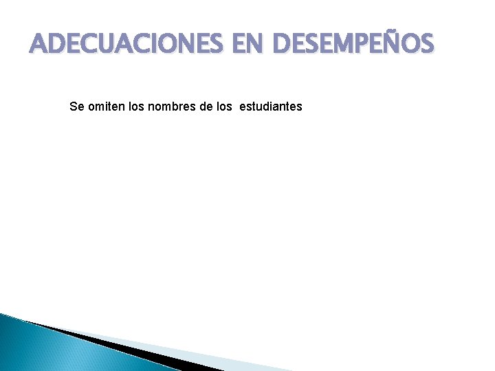 ADECUACIONES EN DESEMPEÑOS Se omiten los nombres de los estudiantes 