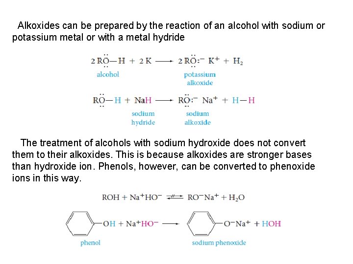 Alkoxides can be prepared by the reaction of an alcohol with sodium or potassium