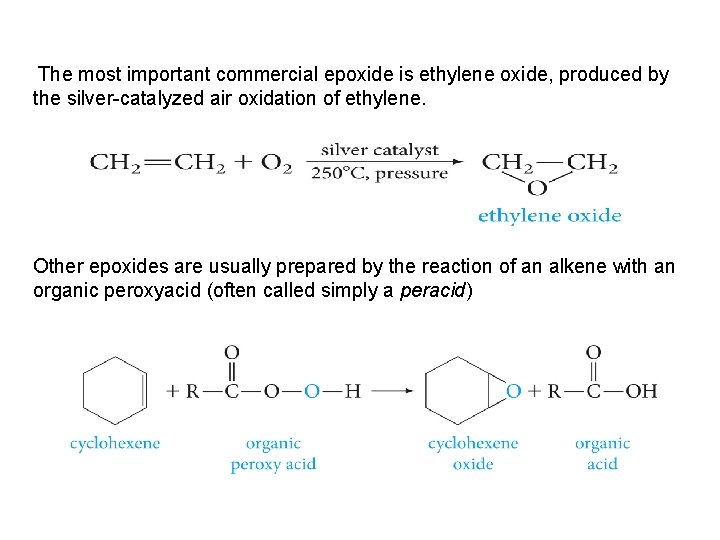 The most important commercial epoxide is ethylene oxide, produced by the silver-catalyzed air oxidation